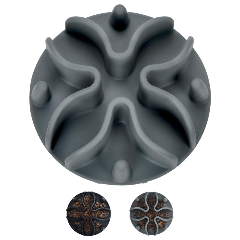 Slow Feeder Dog Bowls Insert, Silicone Dog Slow Feeder Bowl with Strong Suction Cups Perfect For Stainless Steel Glass Ceramic Dog Bowls (Grey, Medium Size) Gray - PawsPlanet Australia
