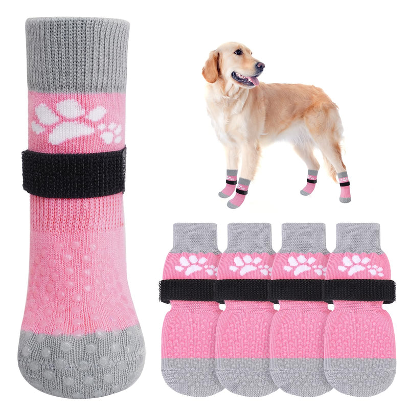 SCENEREAL Anti Slip Dog Sock to Prevent Licking Paws for Hardwood Floors, Boots & Paw Protector Shoes for Hot/Cold Pavement with Grippers, Double Sides Grips for Small Medium Large Senior Dogs, L L(Paw Width 3in) Two Paws(Pack of 6)-Pink