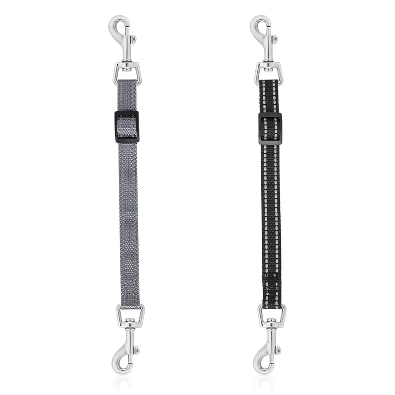 Amabro 2PCS Reflective Dog Safety Collar Clips, Adjustable Nylon Pet Collar Double Ended 360 Degree Rotatable Backup Clasp Clips Dog Collar Harness Connector (Black, Grey) Black, Grey - PawsPlanet Australia