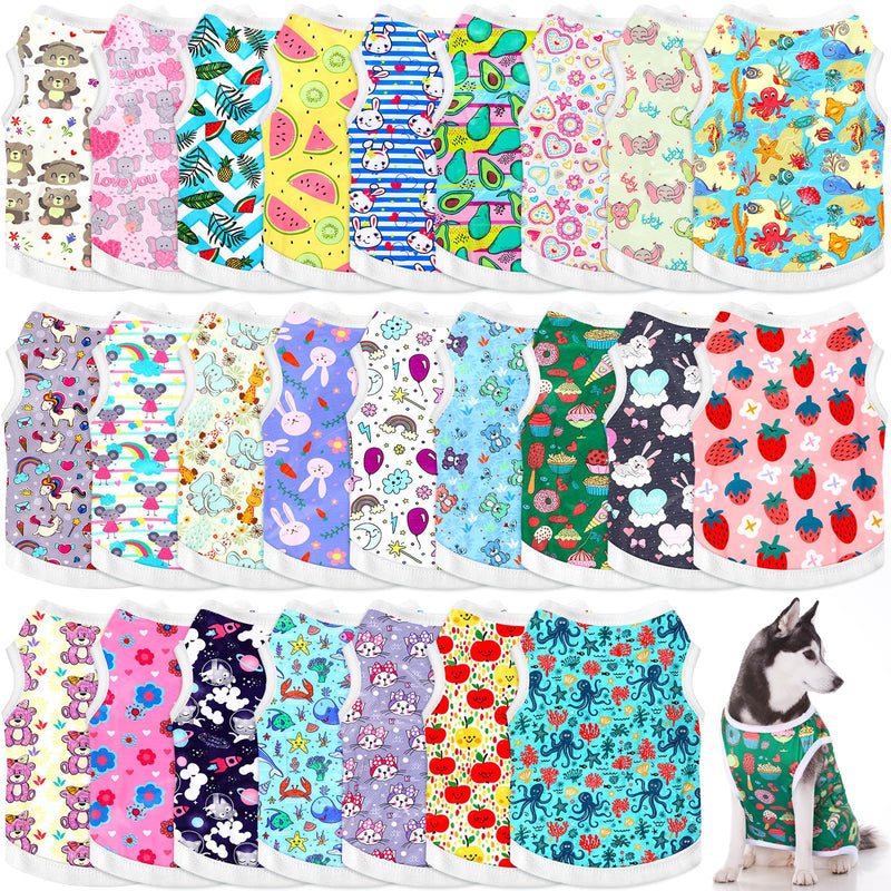 Paterr 25 Pcs Dog Shirts Printed Puppy Clothes Breathable Cartoon T Shirt for Dog Soft Puppy Clothing Lovely Pet Shirts Outfits for Pet Dogs Cats Summer Party Holiday, 25 Styles (Size: XL) - PawsPlanet Australia