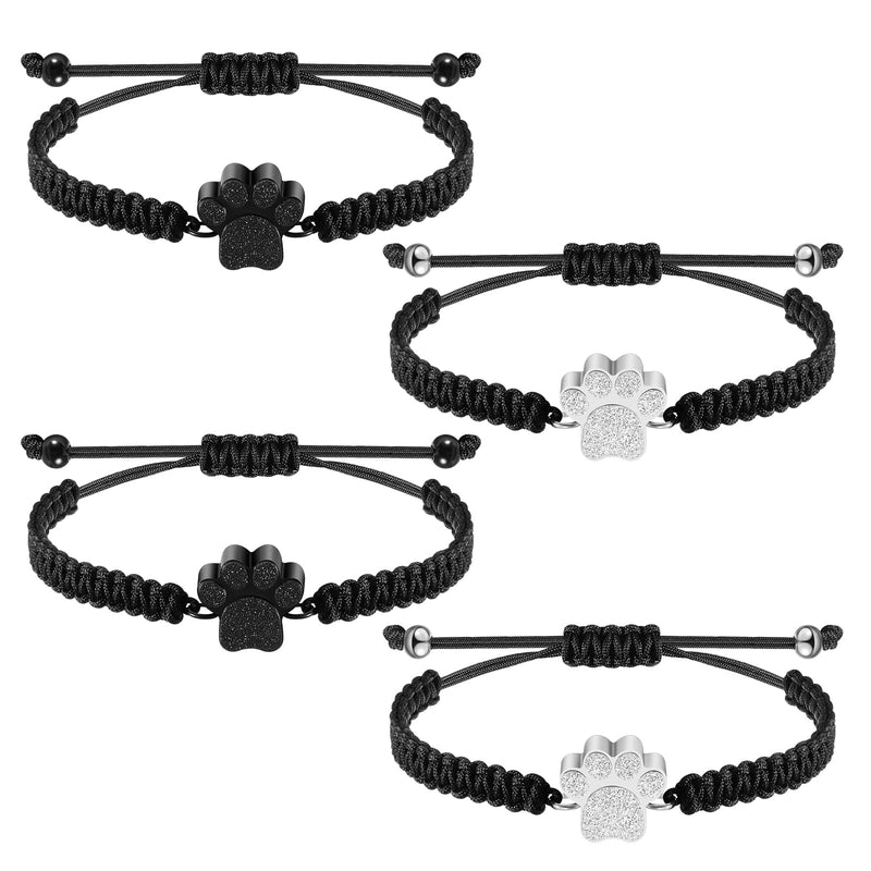 4 Pieces Cremation Bracelet for Pets Ashes Urn Bracelet for Ashes Women Men Adjustable Dog Paw Cremation Jewelry Stainless Steel Keepsake Memorial Rope Bracelets - PawsPlanet Australia