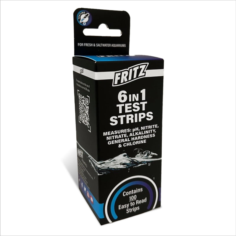 Fritz 6 in 1 Aquarium Test Strips - Monitor Nitrates, Nitrites, Water Hardness, Chlorine, Alkalinity and pH Level - 100 Count - PawsPlanet Australia