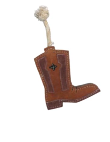 Advance Pet Organic Wool & Leather Dog Toy – Non-Toxic, Durable Tuff Chew Toy for Pets, Natural Puppy & Dog Teething Relief, Interactive Play - Cowboy Boot Design