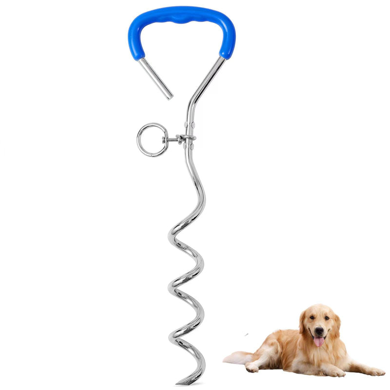 Dog Tie-Out Stake, Heavy Duty 16" Spiral Anchor Stake for Outside, Yard and Camping, Soft Grip Handle Anti-Rust Stake for Any Dog Cable Leash Chain, Small to Large Dogs Up to 200lbs (Blue, 16" Stake) Blue - PawsPlanet Australia