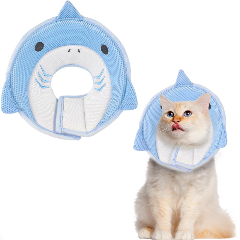 Cat Cone Collar Soft, Adjustable Cat Recovery Collar After Surgery to Prevent Licking Wound, Breathable Cat Neck Cone Comfortable Pet Elizabethan Collar for Cats Kittens Cute Shark Design Small Blue Shark - PawsPlanet Australia