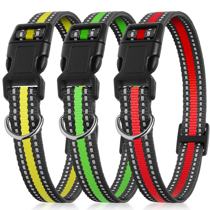 PetJoy 3-Pack Dog Collar - Quick-Release Buckle & D-Rings - Reflective Multi-Color (R/Y/G) - Adjustable 8-27" for Most E-Collars - Durable Waterproof Nylon Re03 - PawsPlanet Australia