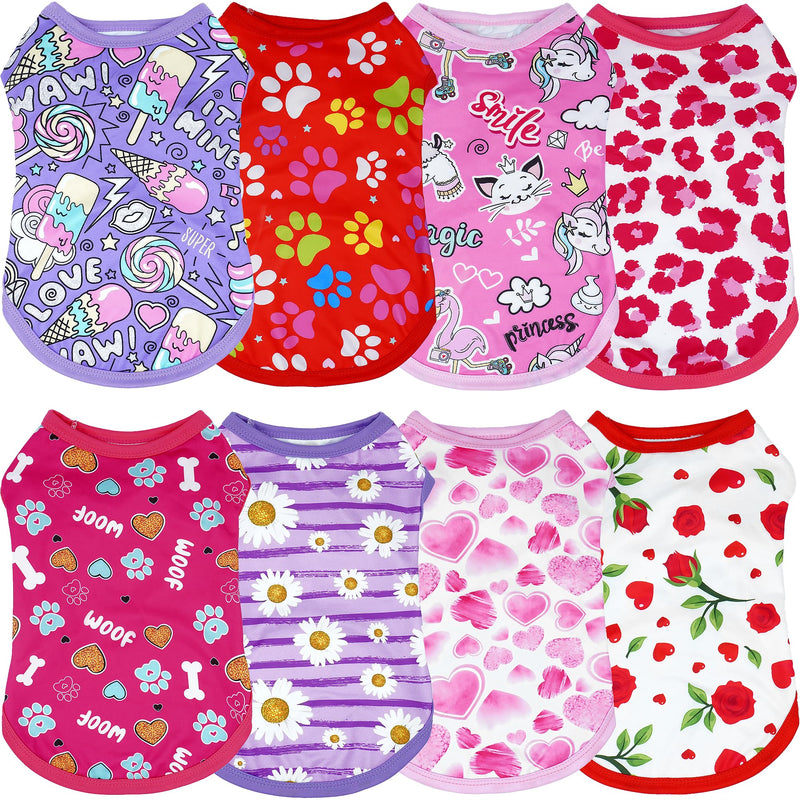 8PCS/Pack Dog Shirts Pink for XL Dog Girl Female Sleeveless Clothes T Shirts Tank Top Tee Vest X-Large Girl's Color