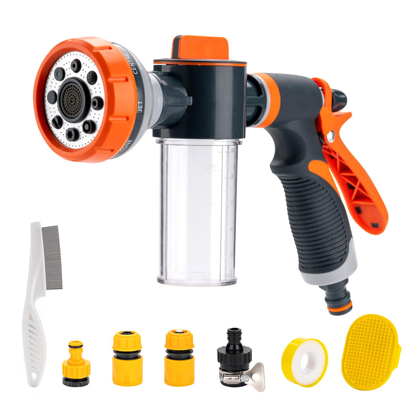 Pup Jet Dog Wash,Deluxe 8-Pattern Hose Attachment with Soap Dispenser Bottle, High Pressure Sprayer with Multiple Connectors, Suited For Cars, Pets, Lawn Care, Gardening, Vinyl Siding, Driveways - PawsPlanet Australia