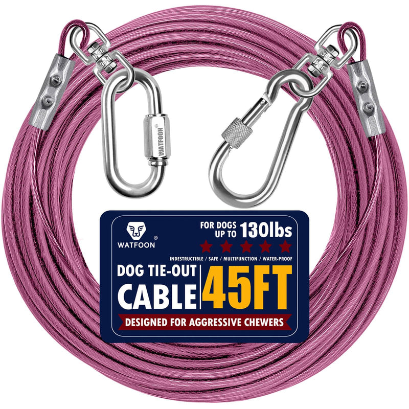 Dog Leads for Yard 35ft 45ft 55ft 65ft 75ft 85ft Dog Tie Out Cable Runner Steel Tieout Heavy Duty Tether Chew Proof Long Dog Chains for Outside, Camping, Park (Pink, 45ft) Pink - PawsPlanet Australia