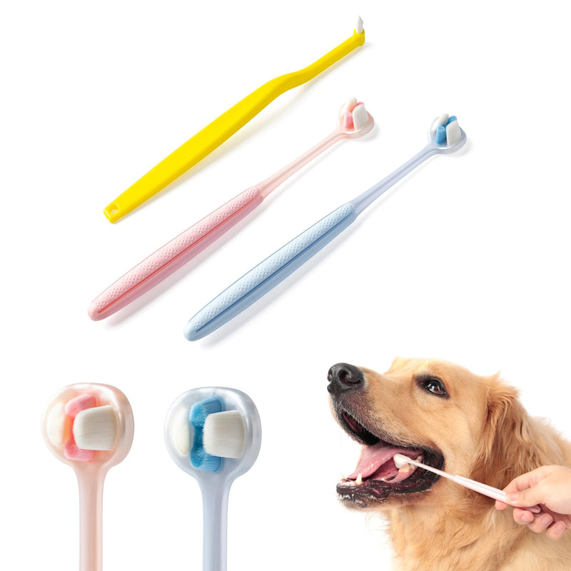 E.M&S.T by Emmeliestella Dog Toothbrush Teeth Cleaning Kit，Three-Sided，Dental Plaque Removal，Oral Hygiene，Freshen Dogs Breath，Reduce Tarta，Extra Soft Bristles, Independent Packaging, Blue&Pink 3PCS - PawsPlanet Australia