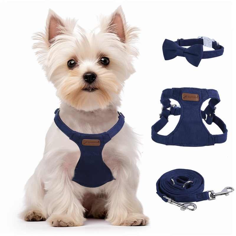 Dog Harness and Leash Set, S No Pull Adjustable Puppy Harness with Multifunction Denim Blue Dog Leash and Collar, Soft No Choke Escape Proof Pet Harness Vest for Small Dogs and Cats (Denim Blue, S)… S(9-17.5lb)