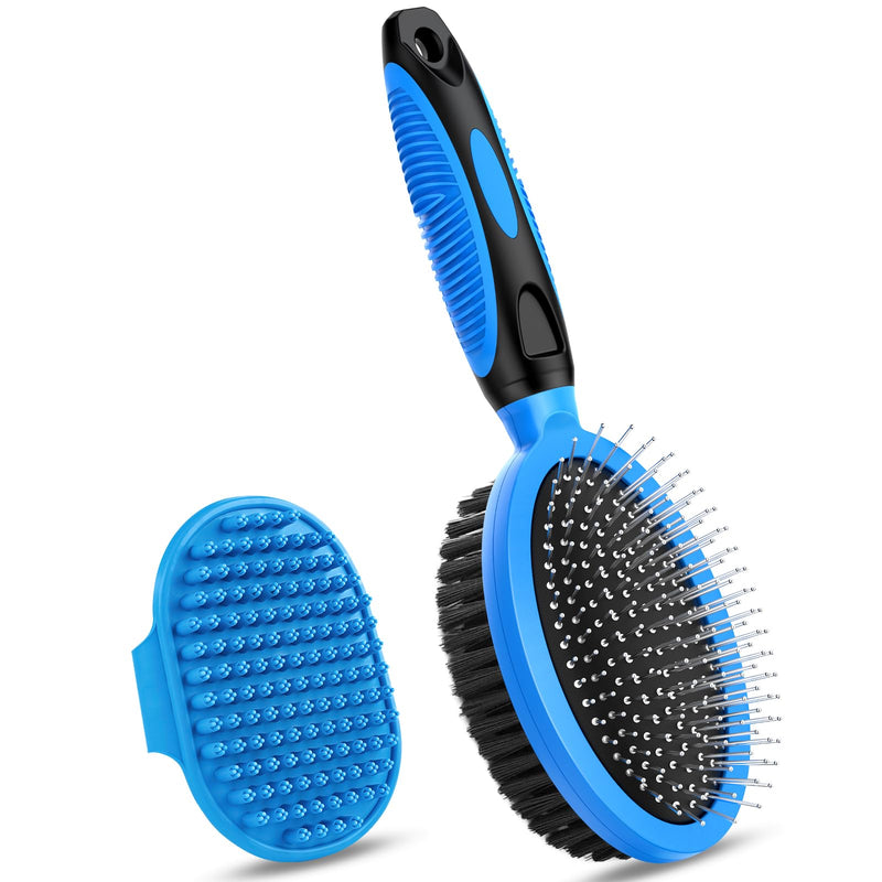 2PCS Pet Grooming Tools - Double-Sided Brush for Shedding and Bathing, Suitable for Short/Long Haired Dogs Cats and Horses, Deshedding Dog Brush, Mane & Tail Combs for Horses - Pet Supplies (Blue) Black Blue