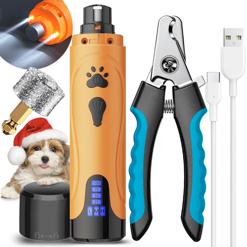 YABIFE Dog Nail Grinder, Dog Nail Trimmers and Clippers Kit, Super Quiet, Rechargeable, for Small Large Dogs Cats Toenail Claw Grooming,3 Speeds Summer Orange - PawsPlanet Australia