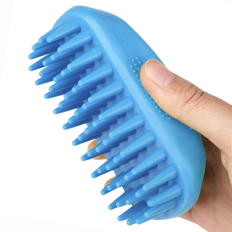 Dog Bath Brush, Pet Silicone Shampoo Brush, Rubber Shower Wash Curry Brush for Short Long Haired Dogs Cats Shedding Grooming and Massage, Pet Rubber Brush Removes Loose & Shed Fur (Blue) Blue - PawsPlanet Australia