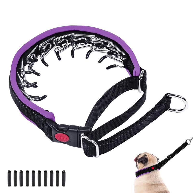 Martingale No Pull Dog Collar - Heavy Duty Nylon with Buckle, Adjustable Anti Pull Reflective Slip for Large Medium Small Dog Training Walking M Purple M (15"-23" Neck, 1.5" Wide) Black Purple - PawsPlanet Australia
