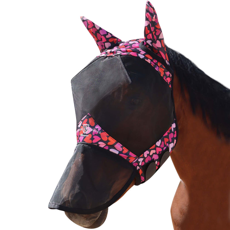 Harrison Howard Pro LumiVista Horse Full Face Fly Mask Large Eye Space Long Nose with Ears UV Protection for Horse Cute Hearts L - PawsPlanet Australia