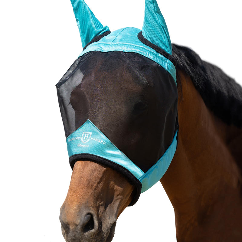 Harrison Howard Pro Luminous Horse Half Face Fly Mask Large Eye Space with Ears UV Protection for Horse Teal M Medium - PawsPlanet Australia