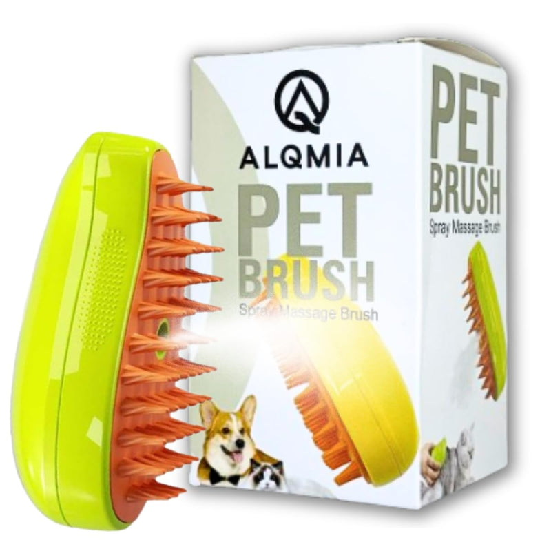 Cat Steam Brush 3 in 1, Silicone Massage Grooming & Pet Hair Remover, Spritz Defur Comb for Cats Dogs, Steamy Brush, Misting Pets Grooming Comb, Pet Hair Brushes Indoor Steamer by ALQMIA (Green) Green - PawsPlanet Australia