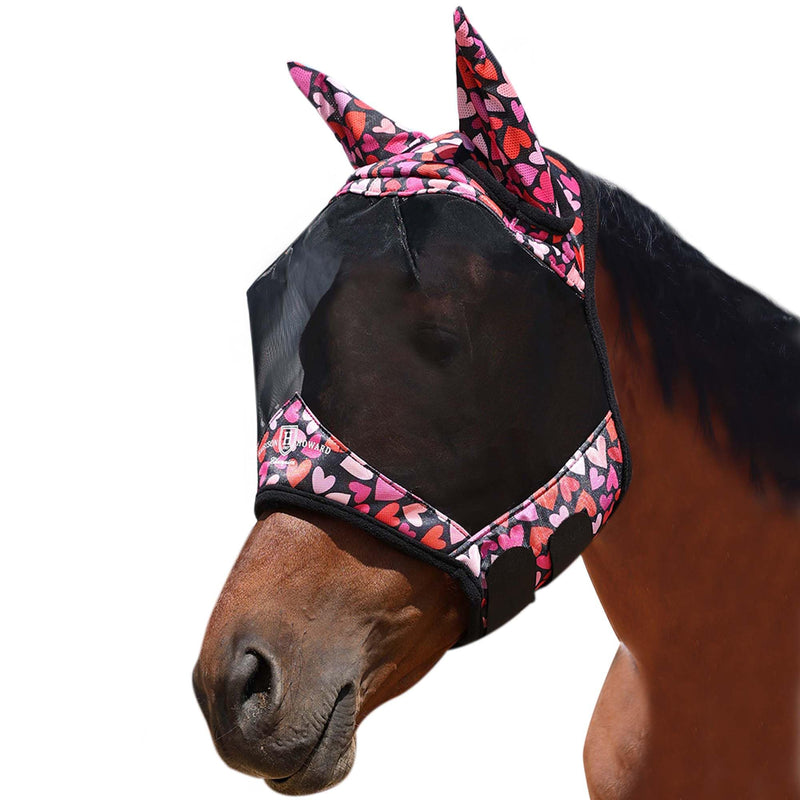 Harrison Howard Pro LumiVista Horse Half Face Fly Mask Large Eye Space with Ears UV Protection for Horse Cute Hearts M Medium - PawsPlanet Australia