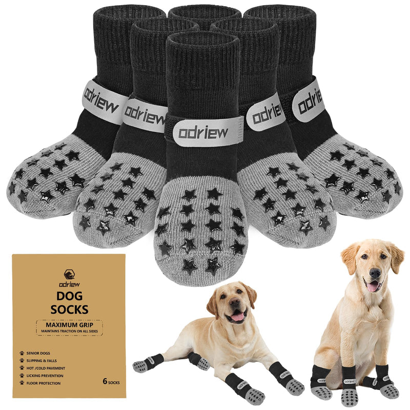 6 PCS Dog Socks to Prevent Licking Paws, Double-Sided Non-Slip Dog Socks for Hardwood Floors Anti Slip Paw Protector with Elastic Reflective Straps for Medium, Large, Senior Dogs. (Grey, M) Grey - PawsPlanet Australia