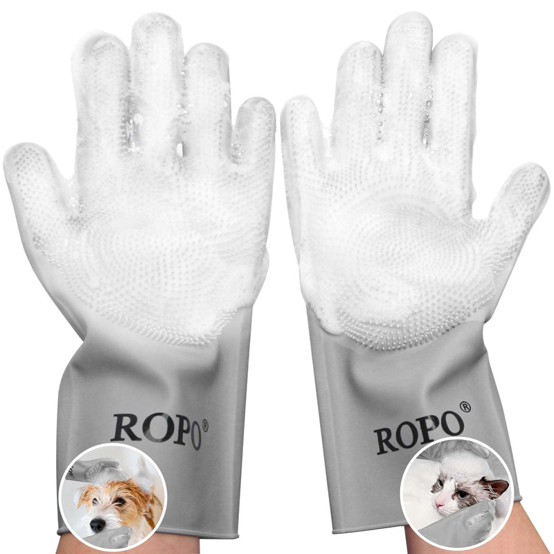 ROPO silicone gloves for pet grooming, multi-functional gloves for pet hair shedding, bathing, and massage (Grey) Grey - PawsPlanet Australia