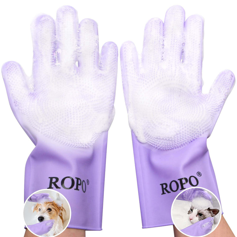 ROPO silicone gloves for pet grooming, multi-functional gloves for pet hair shedding, bathing, and massage (Purple) Purple - PawsPlanet Australia