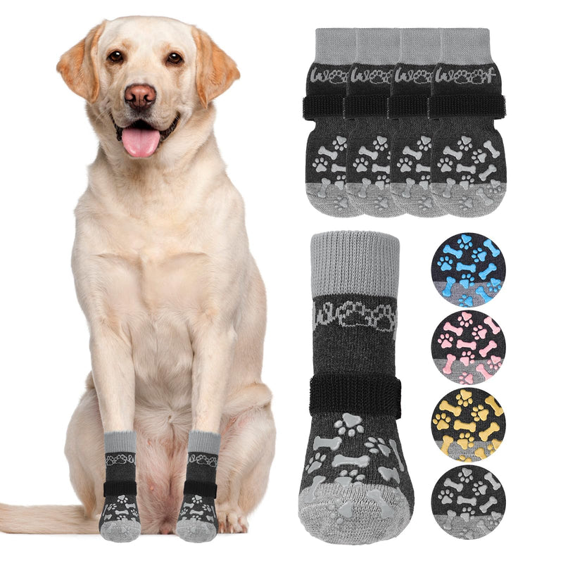 KOOLTAIL Dog Socks for Hot/Cold Pavement to Prevent Licking Paws,Dog Boots&Paw Protector for Hardwood Floors Anti Slip,Traction Control No Twist Grip Booties for Small Medium Large Senior Dogs L Large (4 Pack) Grey - PawsPlanet Australia