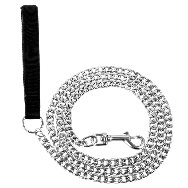 Chain Heavy Duty Metal Dog Leash 6FT Stainless Steel Cuban Link Chain Labor Chew Proof Pet Leash Chain with Soft Padded Handle for Medium Big Dogs Walking,Traffic Training Traveling(20-100 lbs) - PawsPlanet Australia