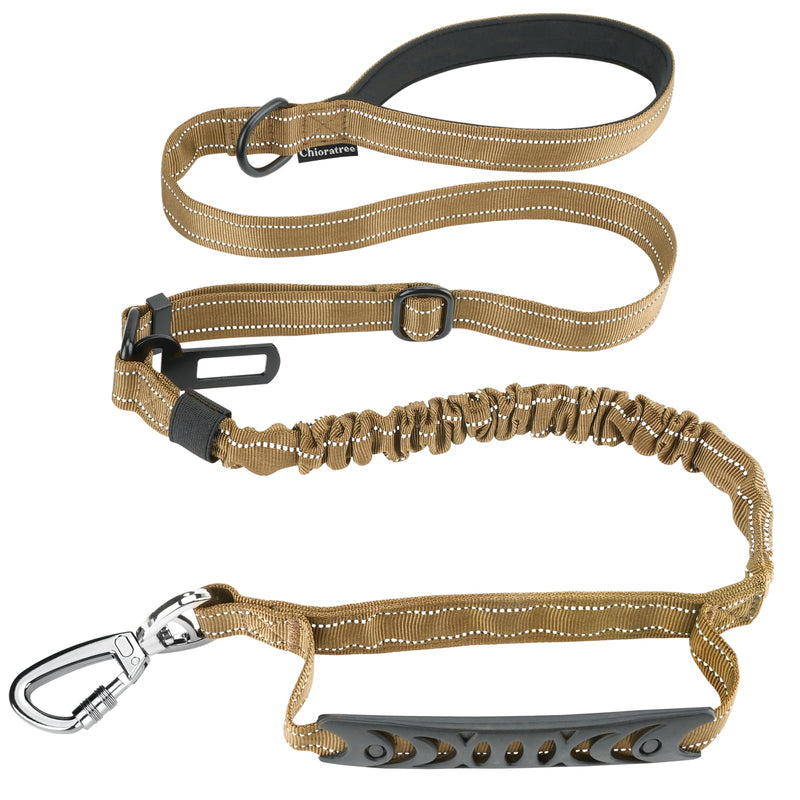 Tactical Dog Leash Heavy Duty, 4-6FT Shock Absorbing Bungee Dog Leash, Reflective Military Strong No Pull Dog Leash with 2 Padded Handle and Car Seatbelt for Medium Large Dogs, Khaki - PawsPlanet Australia