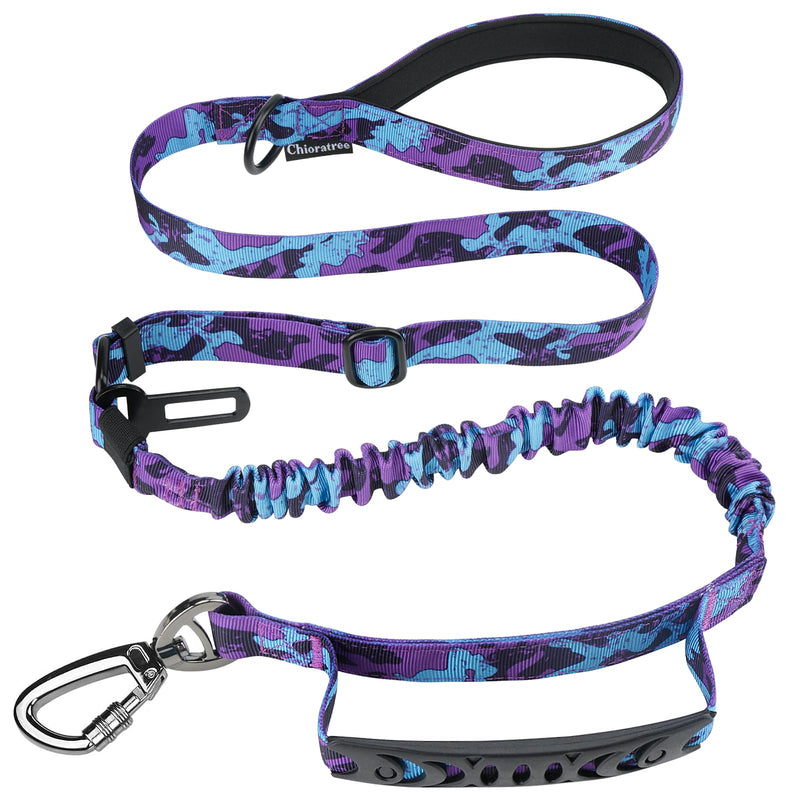 Tactical Dog Leash Heavy Duty, 4-6FT Shock Absorbing Bungee Dog Leash, Strong No Pull Military Dog Leash with 2 Control Handles and Car Seatbelt for Medium Large Dogs, Purple Camo - PawsPlanet Australia