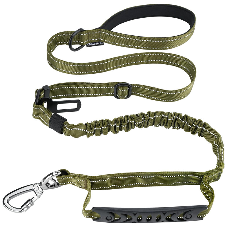Tactical Dog Leash Heavy Duty, 4-6FT Shock Absorbing Bungee Dog Leash, Reflective Military Strong No Pull Dog Leash with 2 Padded Handle and Car Seatbelt for Medium Large Dogs, Army Green - PawsPlanet Australia