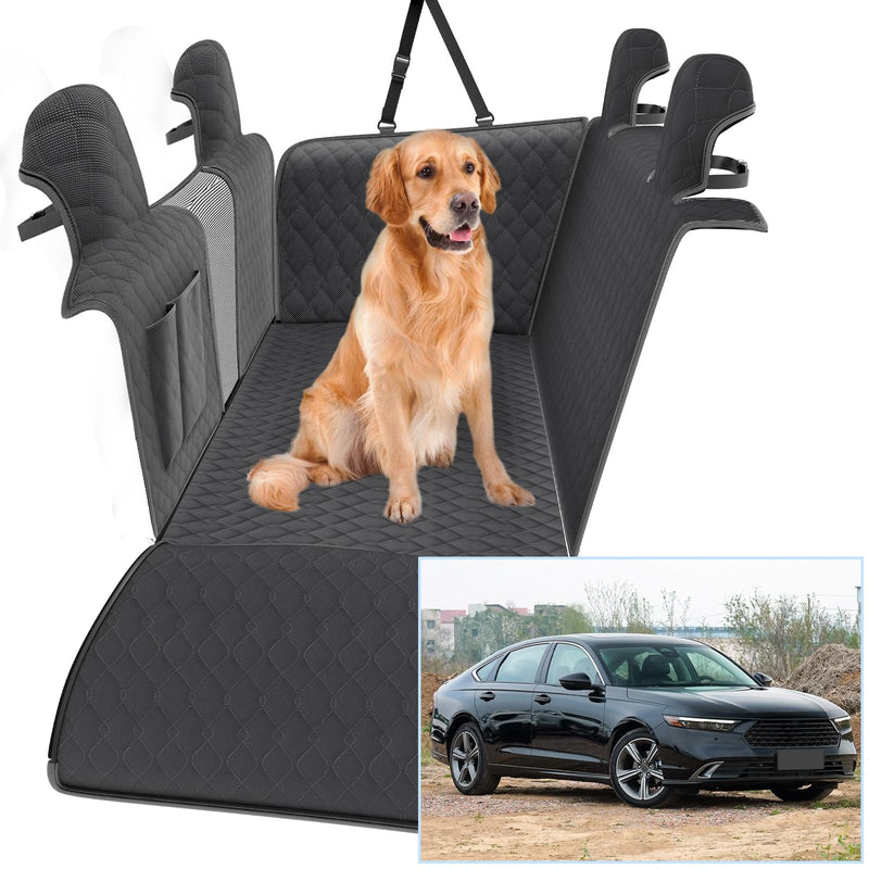 Compatible with Dog Car Seat Cover Protector Back Seat Pet Cover for Dogs Hammock Backseat Dog Cover with Side Flaps Storage Pocket Zip Mesh for Honda Accord 10th 2017-2024 (Black) - PawsPlanet Australia