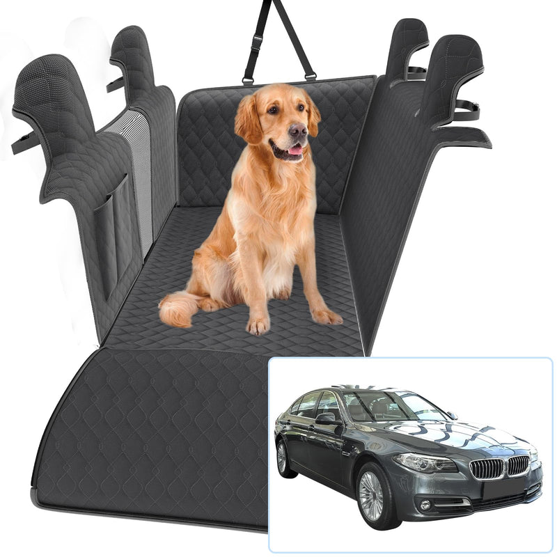Compatible with Dog Car Seat Cover Protector Back Seat Pet Cover for Dogs Hammock Backseat Dog Cover with Side Flaps Storage Pocket Zip Mesh for BMW 5 Series F10 2010-2016 (Black) - PawsPlanet Australia