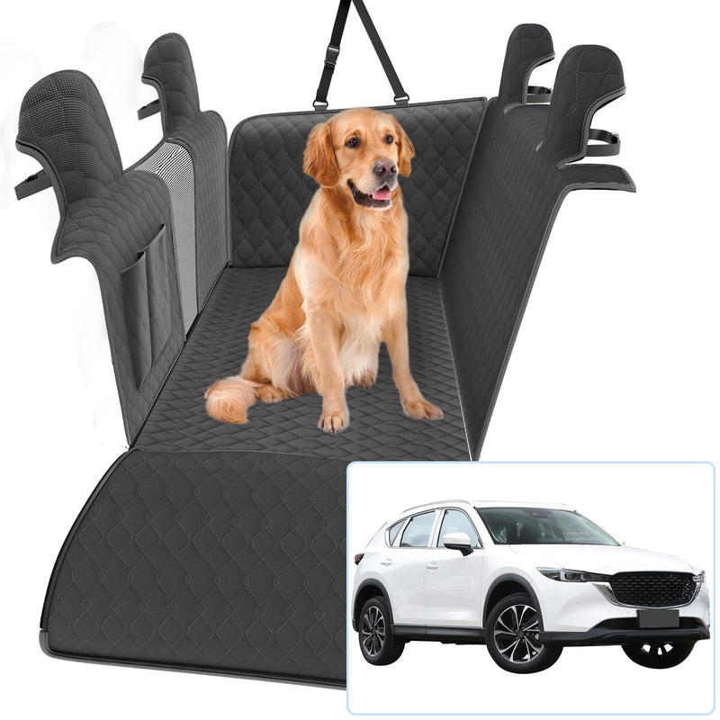 Compatible with Dog Car Seat Cover Protector Back Seat Pet Cover for Dogs Hammock Backseat Dog Cover with Side Flaps Storage Pocket Zip Mesh for Mazda CX5 CX-5 2018-2022 (Black) - PawsPlanet Australia