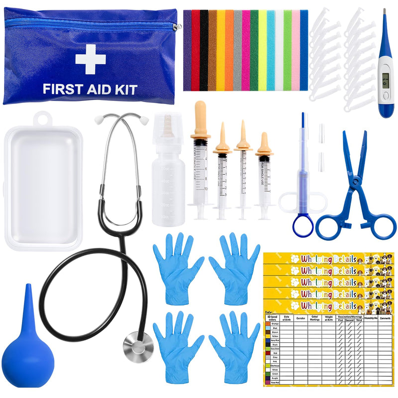 52Pcs Puppy Whelping Kit, Newborn Pets Whelping Supplies with 4 Puppy Feeding Tube,15 Puppy Whelping Collars, 15 Cord Clamps, 2 Gloves, Digital Thermometer, Stethoscope and More - PawsPlanet Australia