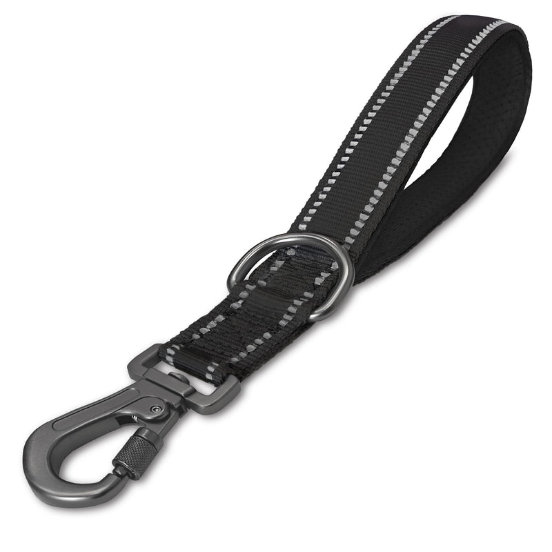 New 12'' Short Dog Leash, Reflective Nylon Padded Handle, Heavy Duty Strong Traffic Leash with Carabiner Clip, Perfect for Large or Medium Dogs (Black, 12 Inch) 12 InchFT Black - PawsPlanet Australia