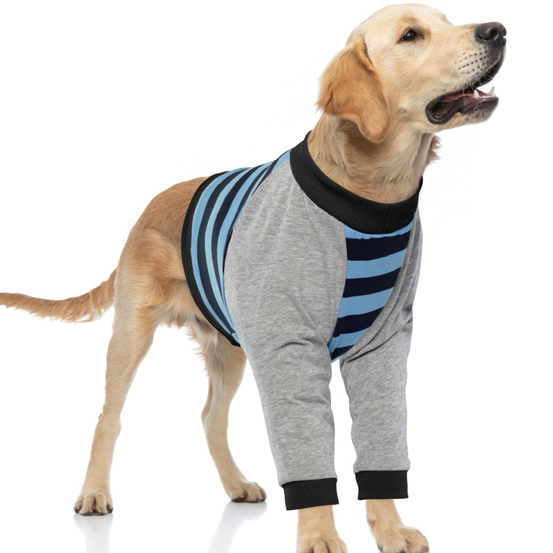 FUAMEY Dog Recovery Sleeve,Dog Recovery Shirt with Front Leg Dog Elbow Protector Stop Licking Joints Dog Surgery Suit for Medium Large Dogs Protecting Dog's Leg Wounds Blue Stripe L L(Weight:44-66lbs) - PawsPlanet Australia