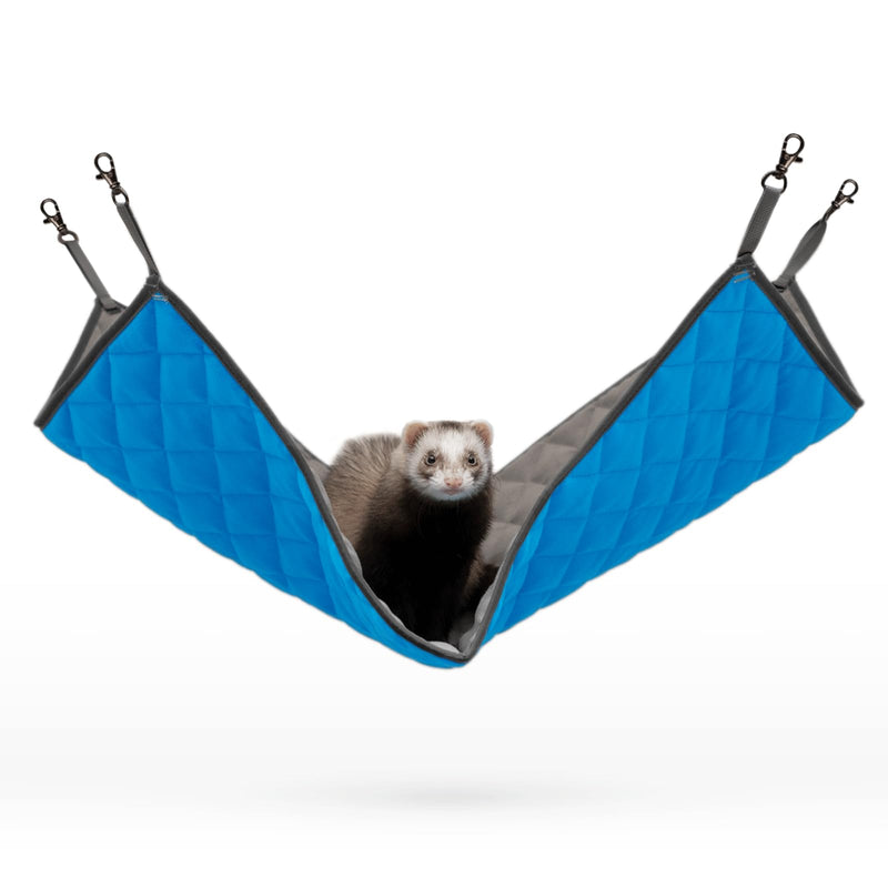 Paw Inspired Hanging Fleece Hammock for Ferrets, Rats, Chinchillas, Sugar Gliders, Small Pets | Hideout Toy for Guinea Pigs, Hamsters | Swivel Clips for Small Animal Cages (Gray/Blue) Gray/Blue - PawsPlanet Australia