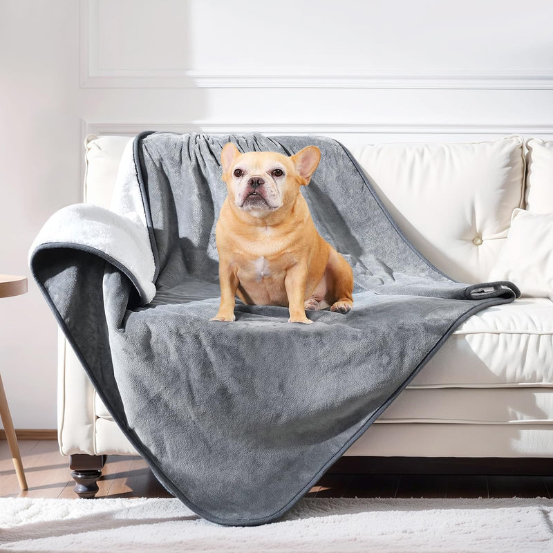 Waterproof Dog Blanket Bed Cover for Bed Couch Sofa, Liquid Pee Proof Pet Blanket Washable, Reversible Sherpa Fleece Blanket Furniture Protector for Medium Large Dogs Cats（Gray, 50"x 60"） L(50"x 60") Gray - PawsPlanet Australia