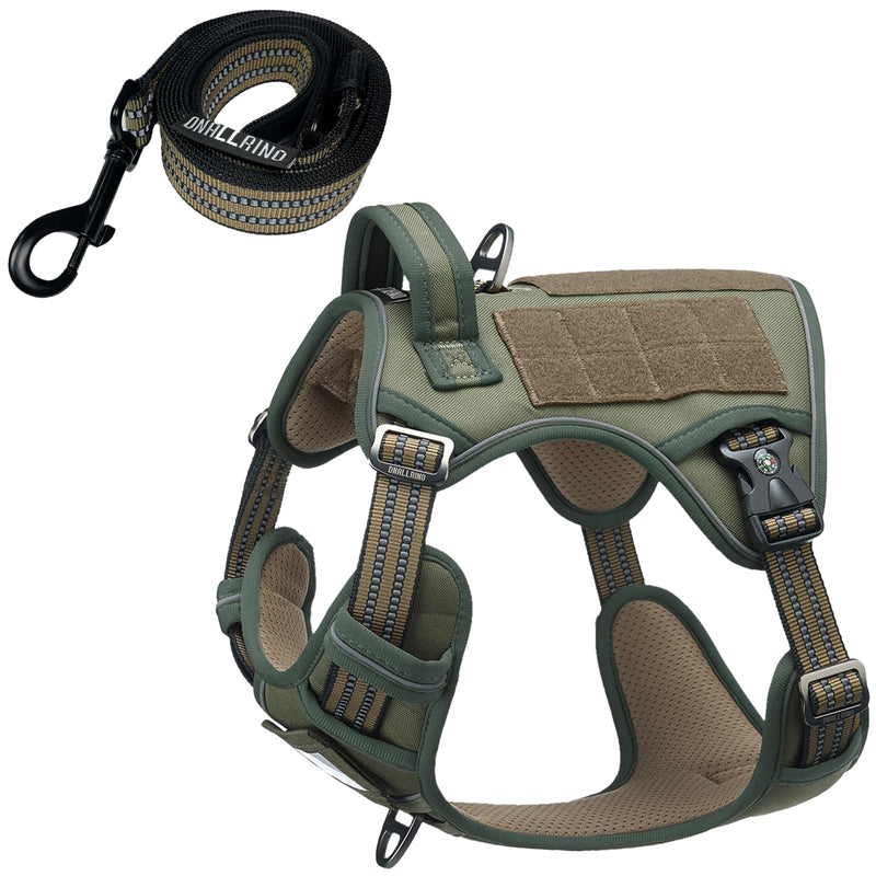 Tactical Dog Harness with Leash for Medium Large Dogs, Dog Car Leash Seat Belt with 5.5Ft No Pull Shock Absorbing, Leash Set with ID Card (Green, M) Green - Set - PawsPlanet Australia
