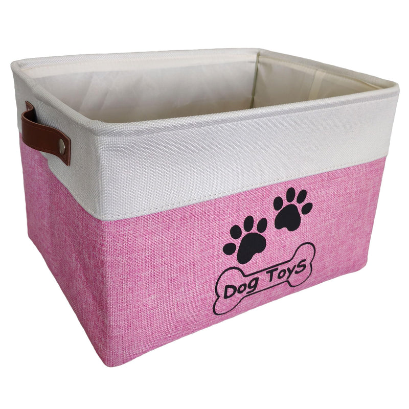 Dog Toy Basket Collapsible Dog Toy Box with Handles Foldable Dog Toy Bin for Pet Toys,Accessories M:15"L x 11"W x 9"H Pink Side Frame - PawsPlanet Australia