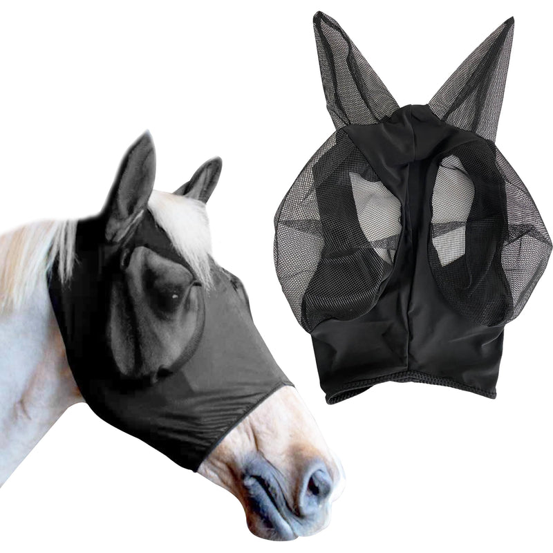Soft Nylon Micromesh Horse Fly Mask | Fly Masks for Horses with Ears | Horse Fly Mask with Ears | Protection from Sun’s UV Rays | Comfortable Fly mesh mask with Breathable & Stretchy (Black Medium) Black - PawsPlanet Australia
