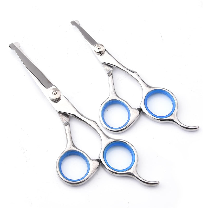 Pet Grooming Scissors Body & Facial Trimmer Durable Stainless Steel Rounded Tips Shears for Long Medium Short Thick Wiry Curly Hair Lightweight Cutter for Dogs & Cats - Set of 2 Blue Set of 2 - PawsPlanet Australia