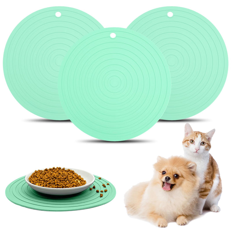 Fhiny 3PCS Silicone Pet Food Mat, 9.5" Round Waterproof Non-Slip Dog Cat Bowl Placemat Preventing Feed and Water Overflow Suitable for Medium Small Bowl Dish Plate Protect Floor (Green, 9.5" Dia) 9.5"Dia Green - PawsPlanet Australia