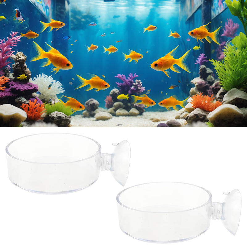 2 Pack 60mm Aquarium Shrimp Feeder Dish with Suction, Round Clear Fish Tank Food Tray Container, Feeder Bowl, Prevent Food Spilling - PawsPlanet Australia