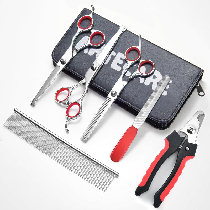 Multifunctional 7 in 1 Dog Grooming Scissors with Safety Round Tip, Stainless Steel Grooming Kit with Titanium Coating for Dogs and Cats at Home - PawsPlanet Australia