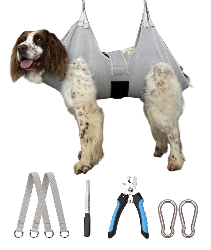 Dog Grooming Hammock Hanging Harness for Nail Trimming,X-Large Dog Grooming Sling with Thick Neck Support,Gray Dog Hanger Holder Restraint for Pet Grooming XL (80 LB Max) Silver Grey 13-22.5in - PawsPlanet Australia