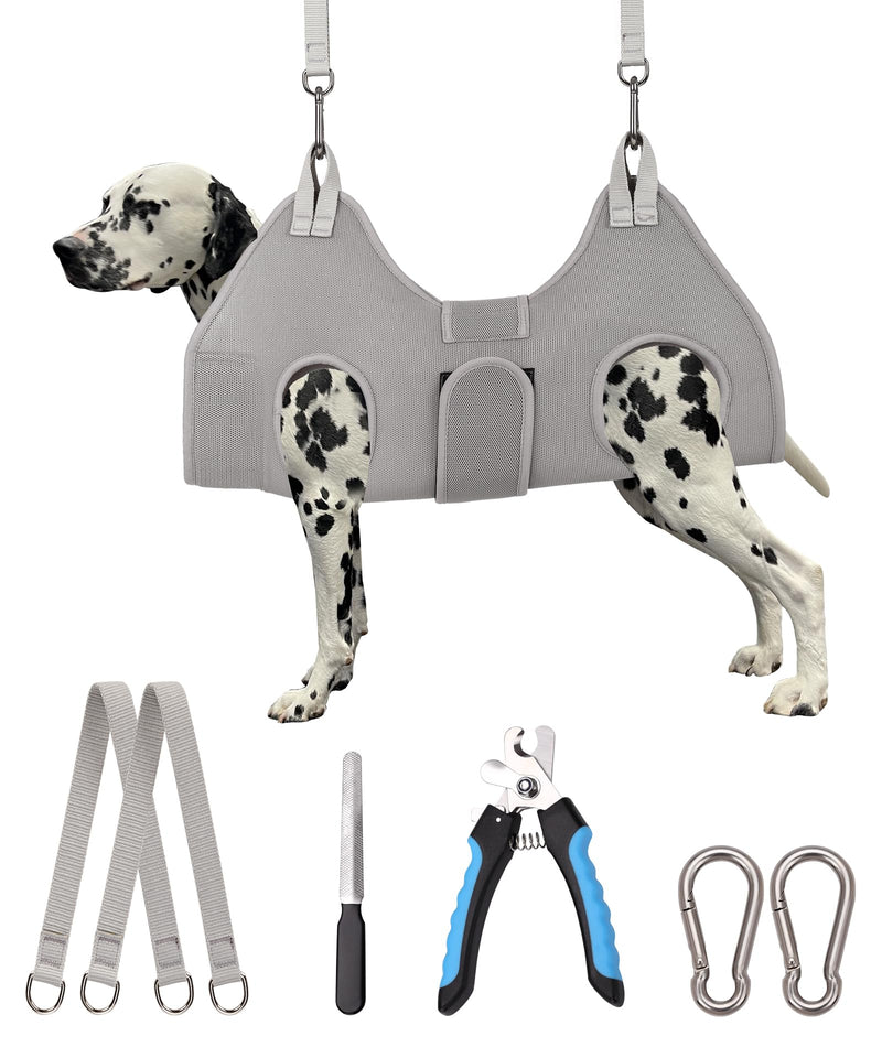Dog Grooming Hammock,XX-Large Hammock for Nail Trim, Hanging Harness for Nail Trimming,Dog Sling Restraint Holder for Pet Grooming Suspension Hanger with Thick Fabric Neck Support XXL (120 LB Max) Silver Grey 16-27in - PawsPlanet Australia