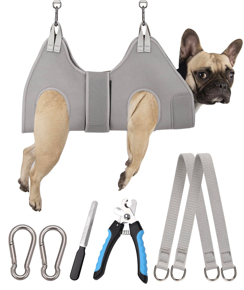 Dog Grooming Hammock, M Dog Hammock for Nail Trim,Silver Gray Dog Grooming Harness Holder Dog Hanger for Nail Trimming with Thick Neck Support M (45 LB Max) Silver Grey 8-15in - PawsPlanet Australia