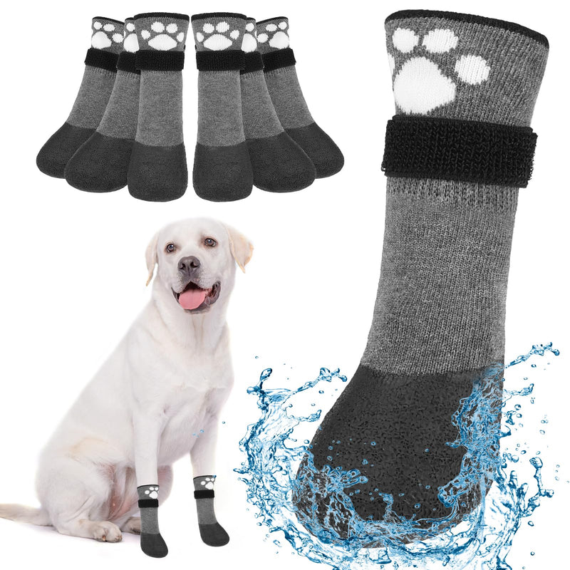 BEAUTYZOO 6 PCS Anti Slip Dog Boots & Paw Protectors to Prevent Licking on Hardwood Floors,Waterproof Dog Shoes for Small Medium Large Senior Dogs,Grip Socks for Winter Snow Booties Outdoor Walking, M Grey